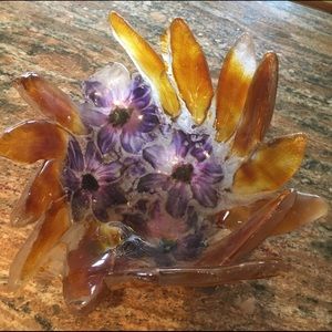 Blown glass fingertip floral signed Bowl